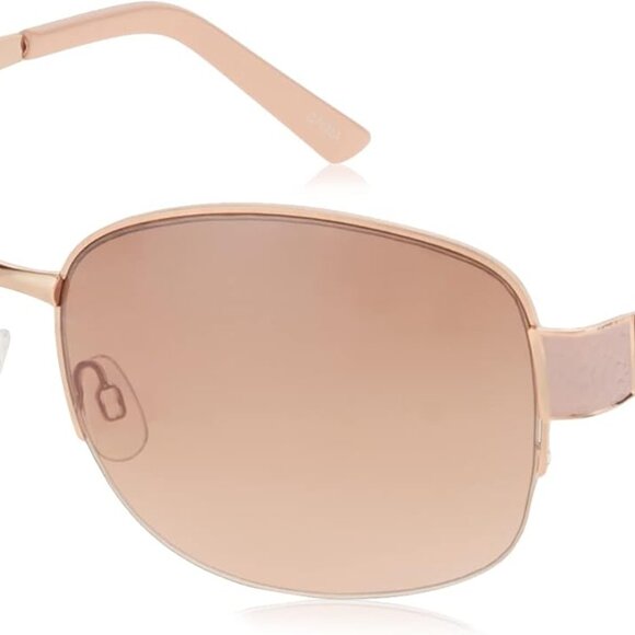 Semi-Rimless Rectangular Metal Sunglasses Womens UV 400 Pink Gold Fashion - Picture 1 of 5